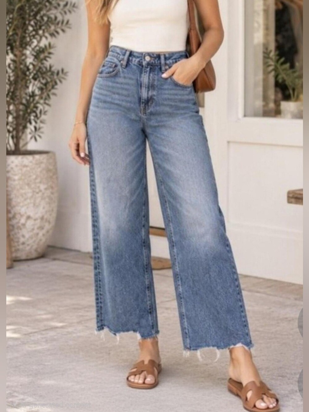 AMERICAN EAGLE SUPER HIGH-RISE BAGGY WIDE LEG ANKLE . SIZE 6. CHEWED HEM.